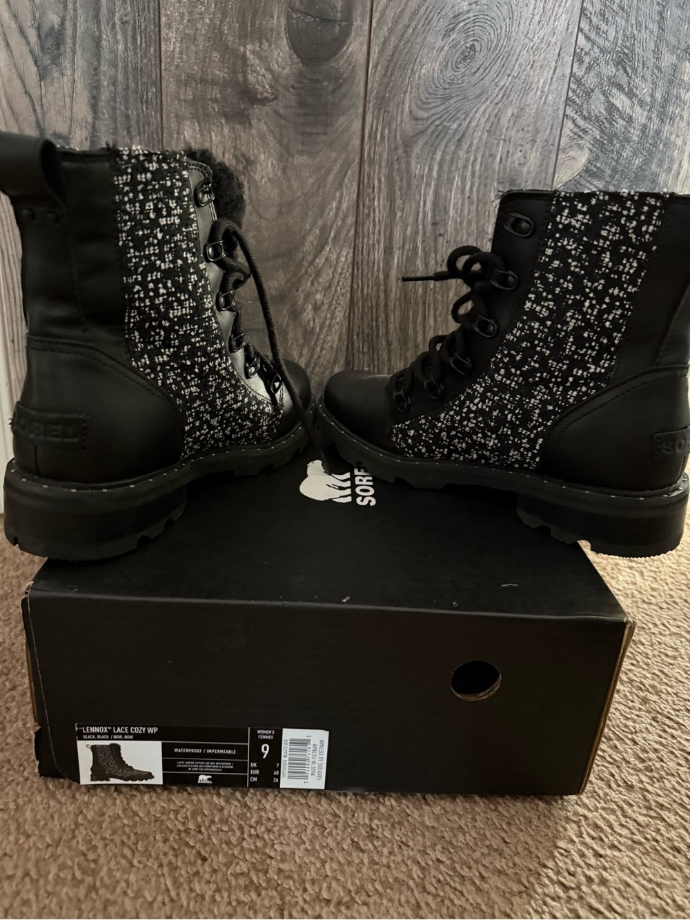SOREL Lennox Lace Cozy WP Women's Boots - Black Size 9 - Picture 2 of 9